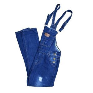 AvaCostume Women's Adjustable Strap Ripped Denim Overalls Size XS